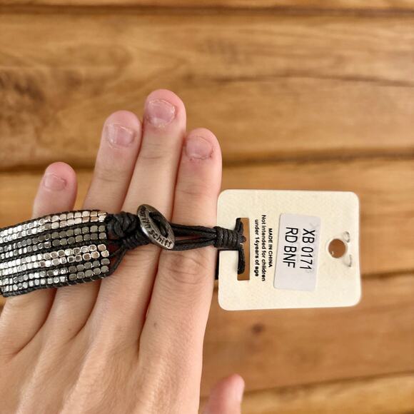 Marlyn Schiff Metal Beaded Woven Cuff Bracelet Silver Bronze Toned Two Toned NEW - Picture 2 of 6